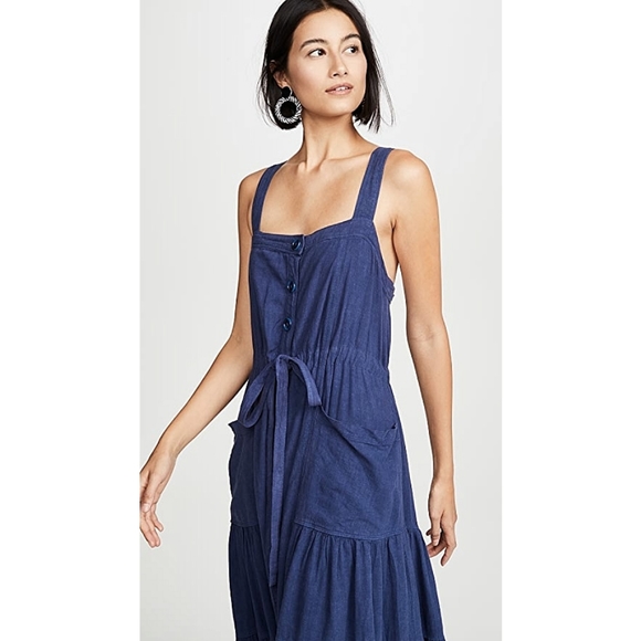 Free People Catch the Breeze Cottagecore Prarie Tiered Linen Midi Dress - Picture 7 of 15